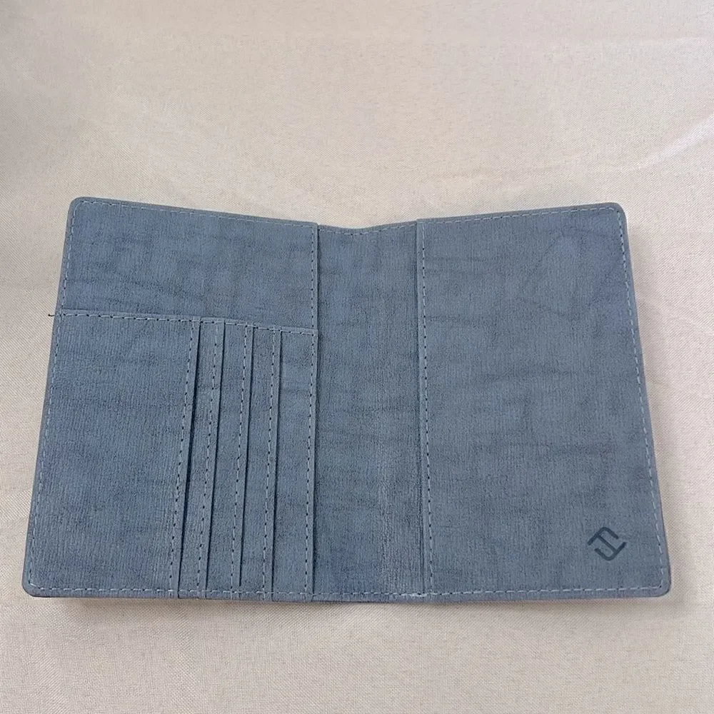 Vintage Blue Passport Holder w/ Credit Card Slots and RFID Blocking Security
